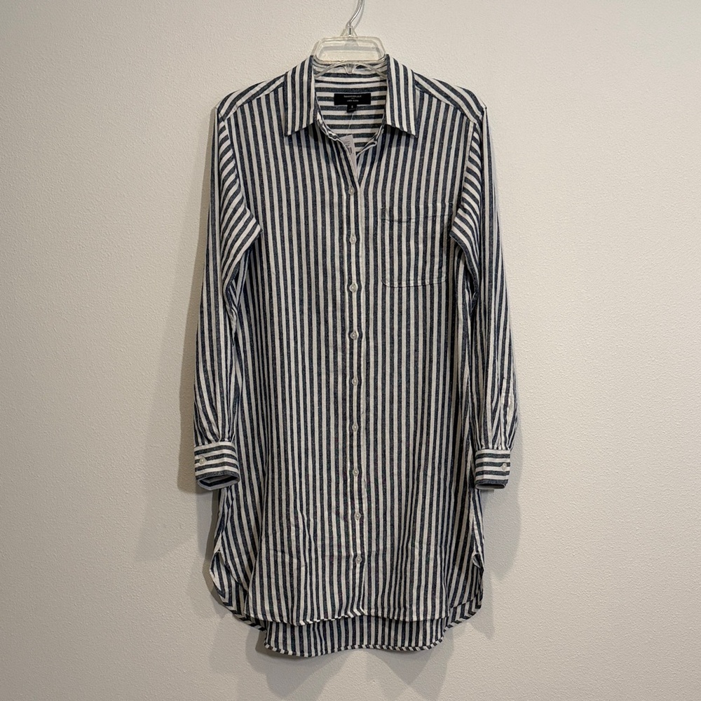 BANANA Republic Factory Gray and White Striped Long Sleeve Dress - Picture 12 of 12